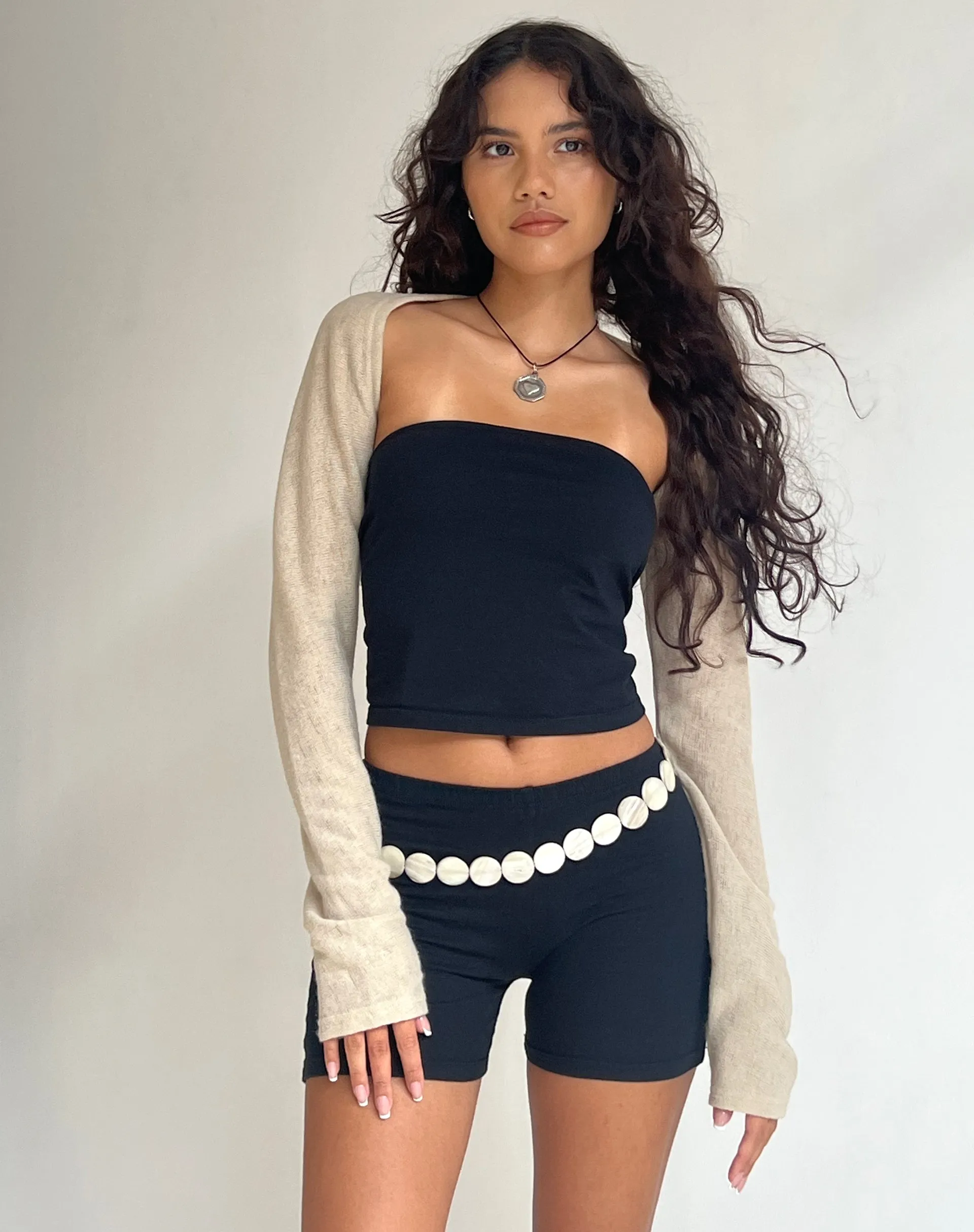 Dalika Knitted Shrug Top in Oat sold by Motel Rocks product image thumbnail 2