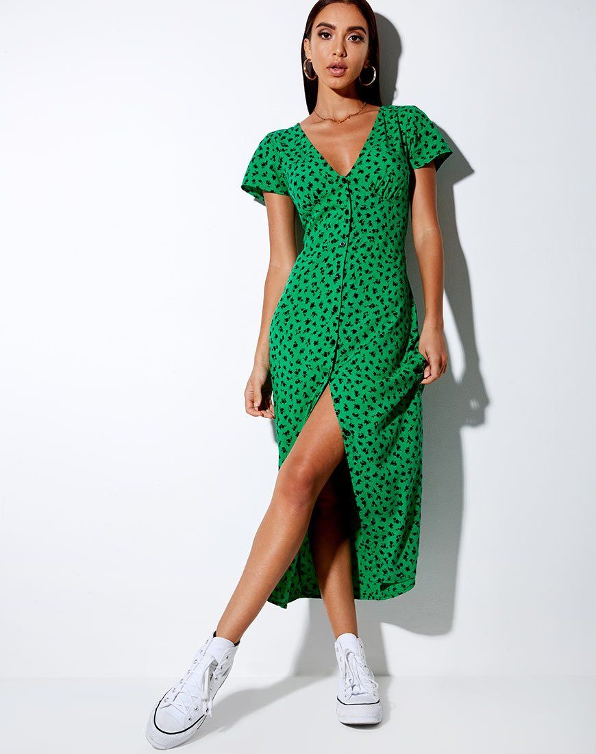 Larin Midi Dress in Dainty Daisy Green sold by Motel Rocks