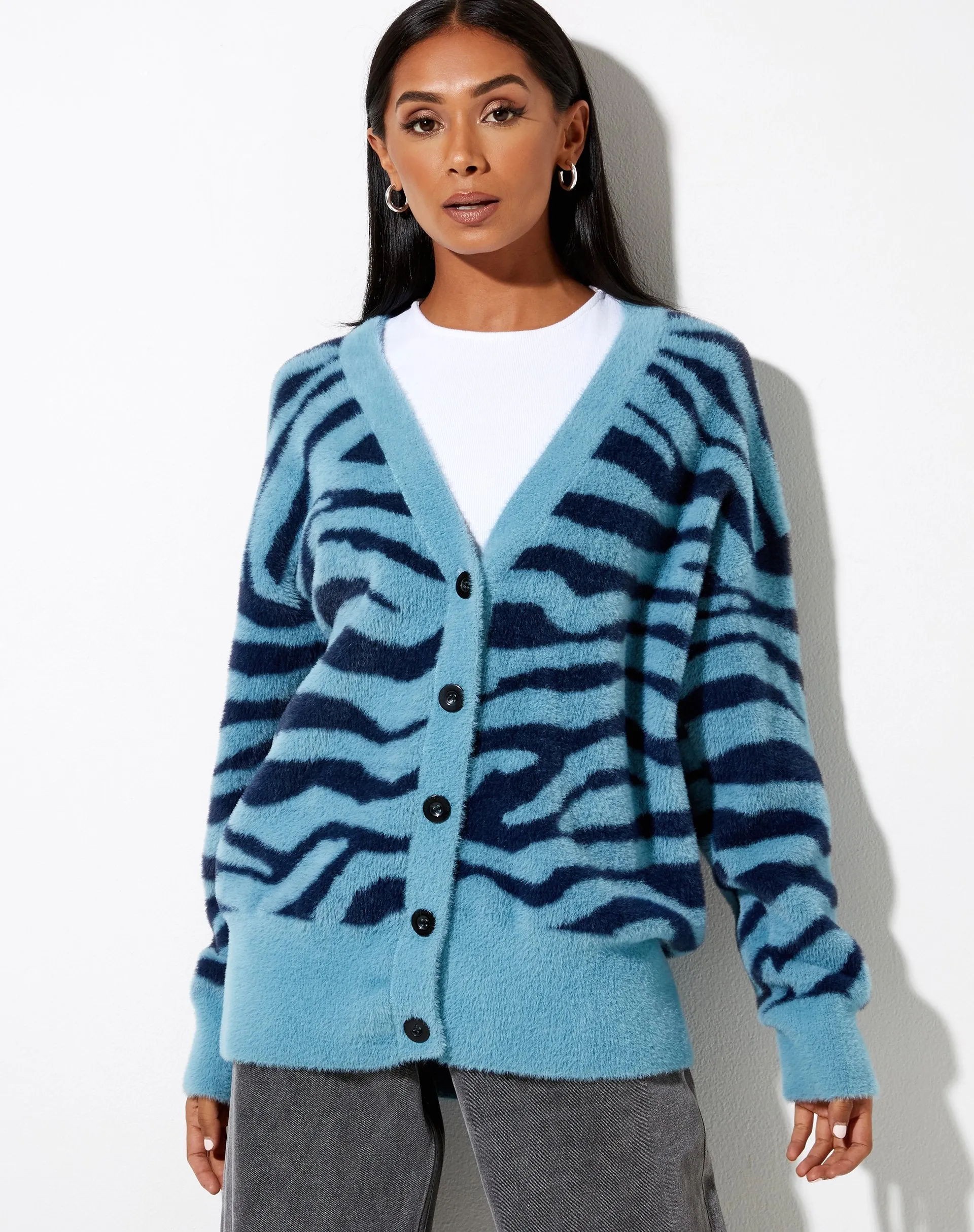 Uriela Cardi in Knit Zebra Blue and Navy sold by Motel Rocks product image thumbnail 4