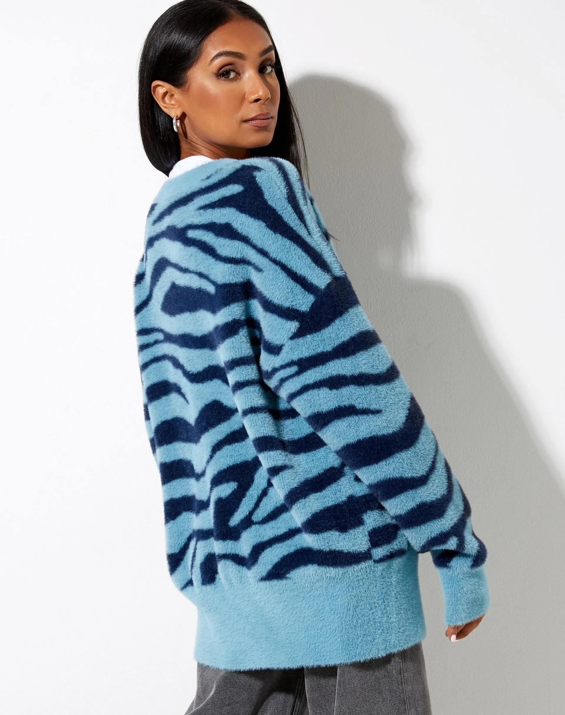 Uriela Cardi in Knit Zebra Blue and Navy sold by Motel Rocks product image thumbnail 2