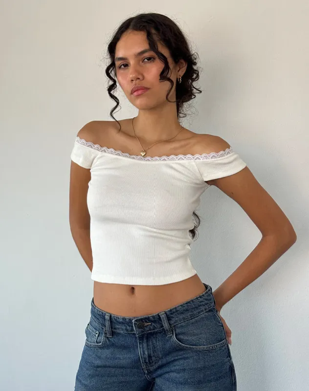 Chacha Top in Off White Rib Lace sold by Motel Rocks