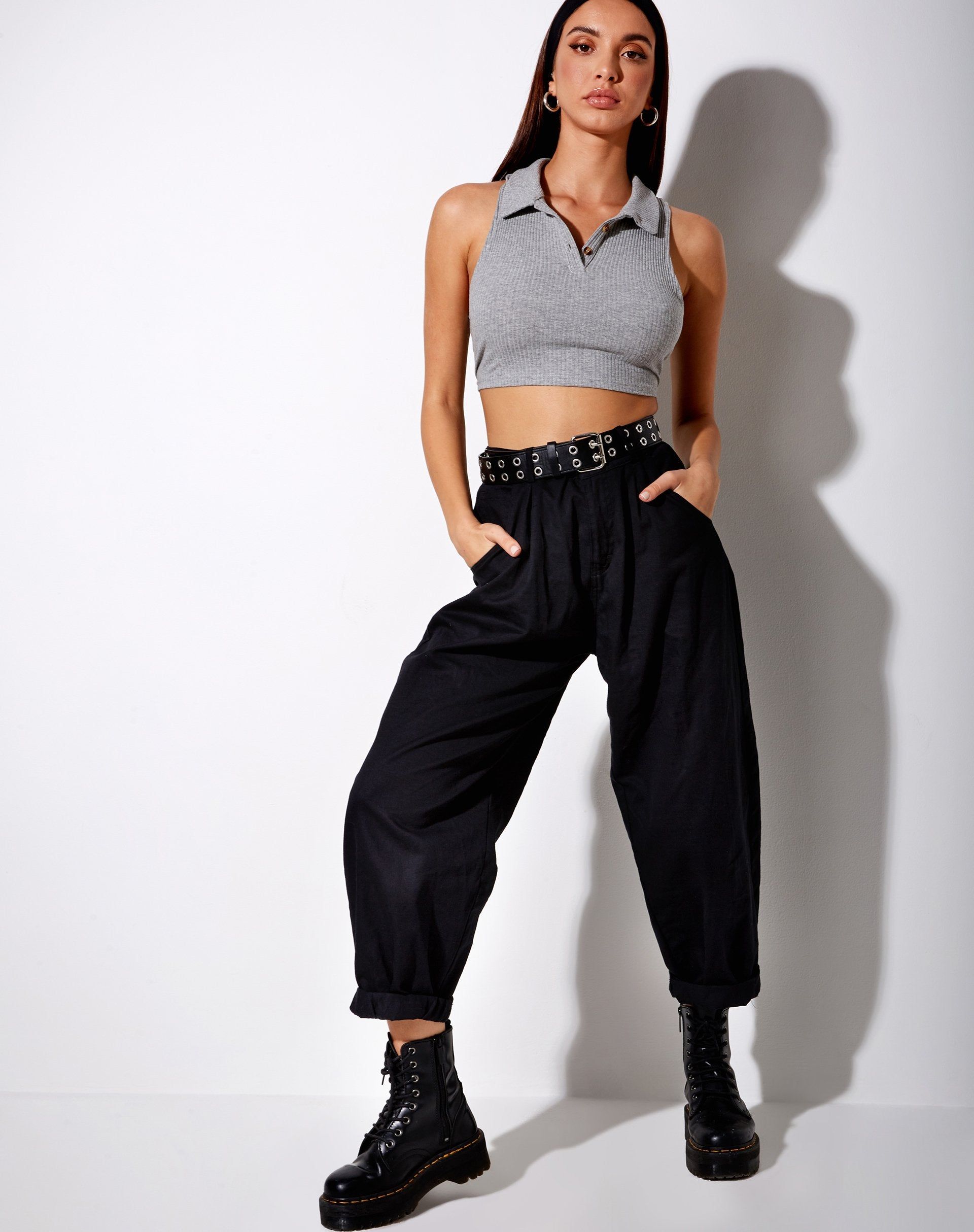 Guaco Crop Top in Rib Grey Marl sold by Motel Rocks product image thumbnail 3