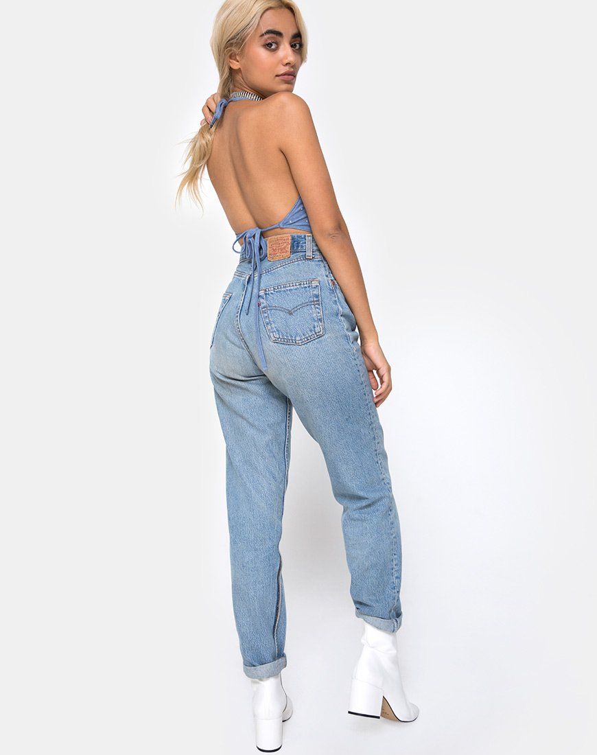 Dyla Crop Top in Blue Denim Hot Fix sold by Motel Rocks product image thumbnail 4