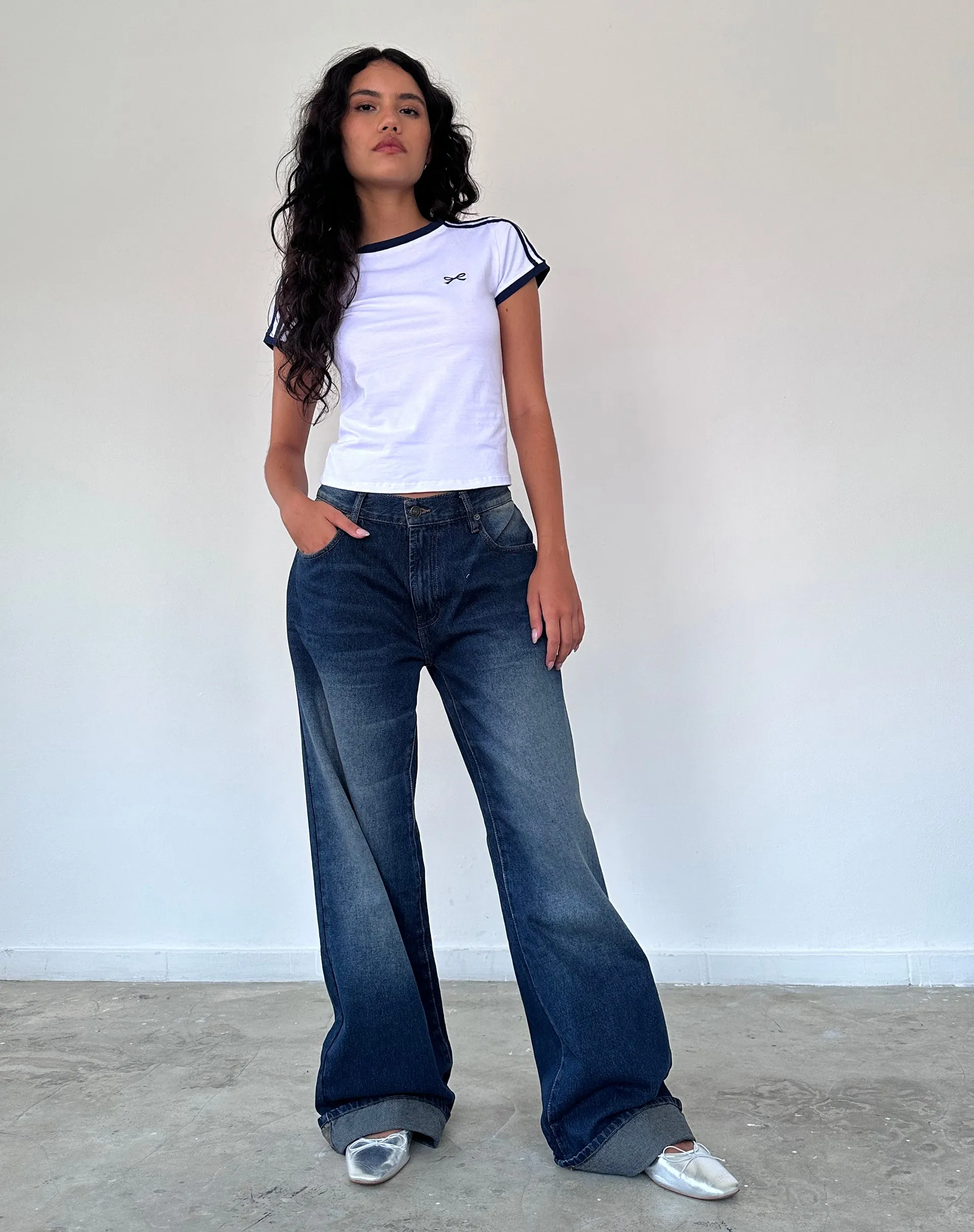 Salda Sporty Tee in White with Navy Binding sold by Motel Rocks product image thumbnail 2