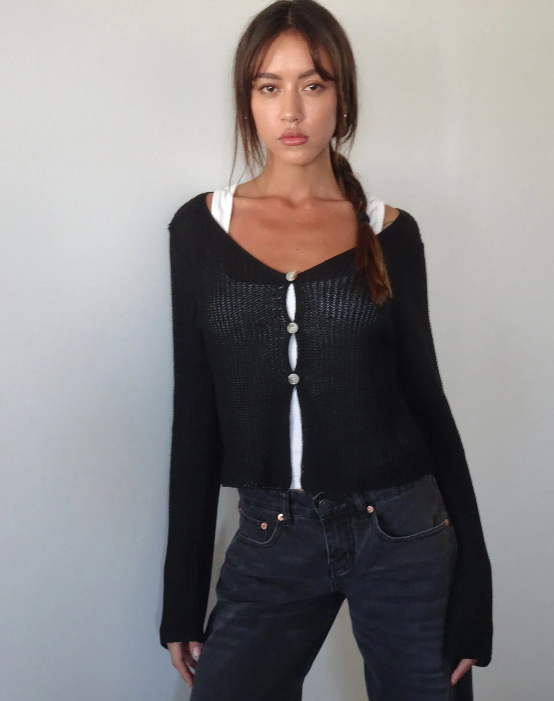 Devita Long Sleeve Knitted Top in Black sold by Motel Rocks