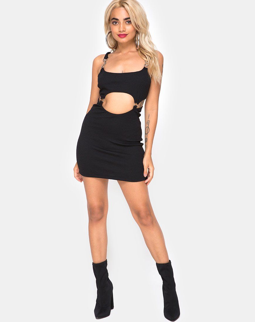 Jasby Bodycon Dress in Black with Silver Hook sold by Motel Rocks product image thumbnail 3
