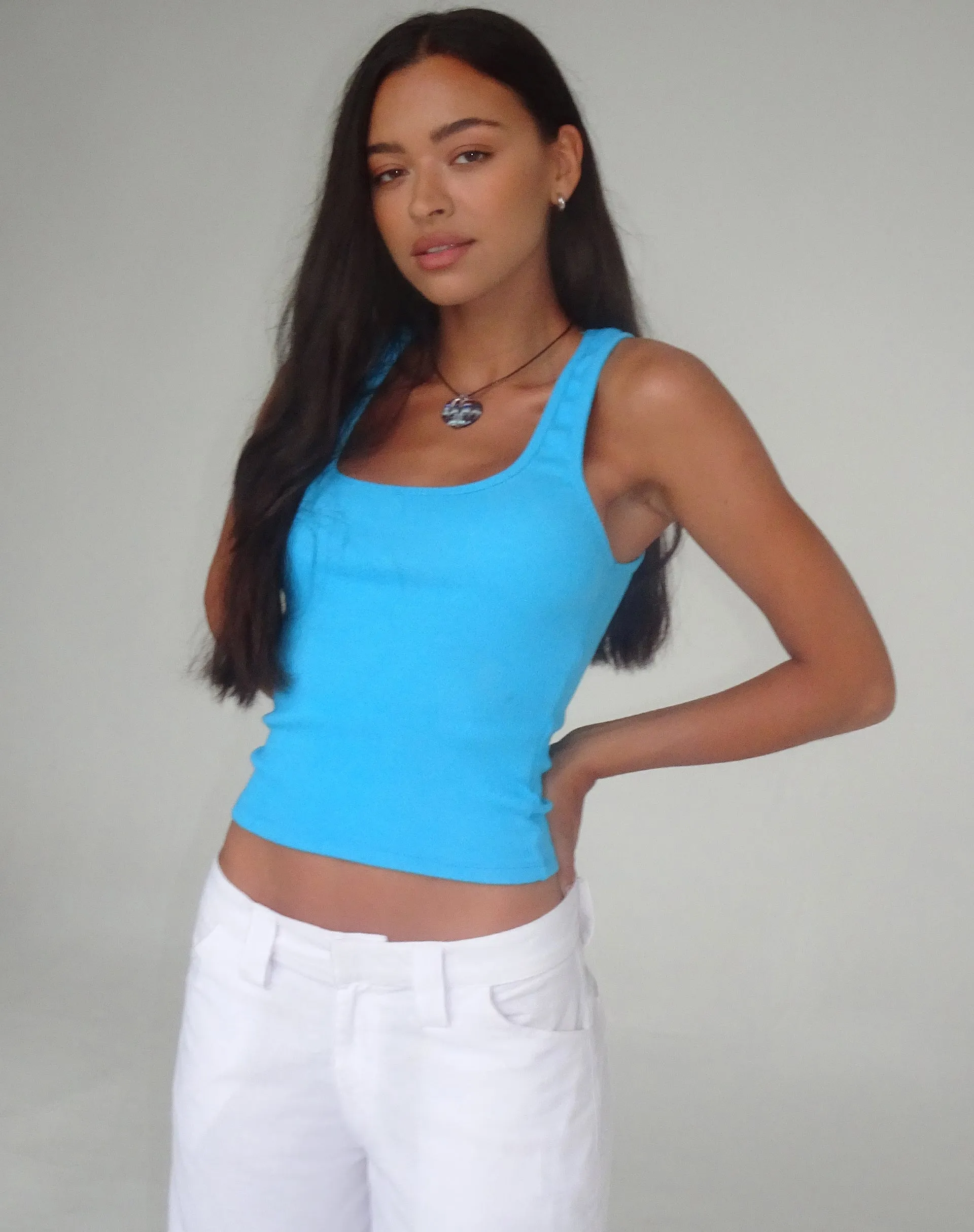 Roxe Ribbed Vest Top in Tropical Blue sold by Motel Rocks