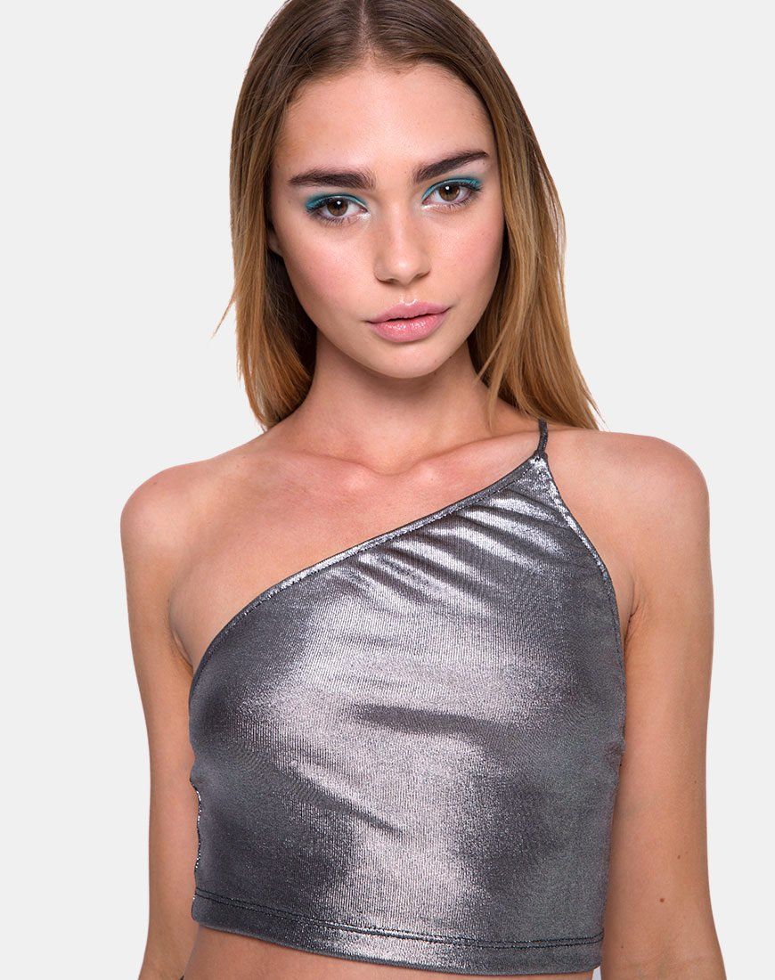 Carina Top in Drape Knit Silver Metallic sold by Motel Rocks