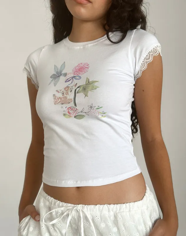 Izzy Top in White Floral Bunch sold by Motel Rocks