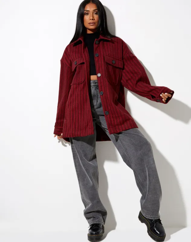 Marcel Shirt in Stripe Black and Red sold by Motel Rocks