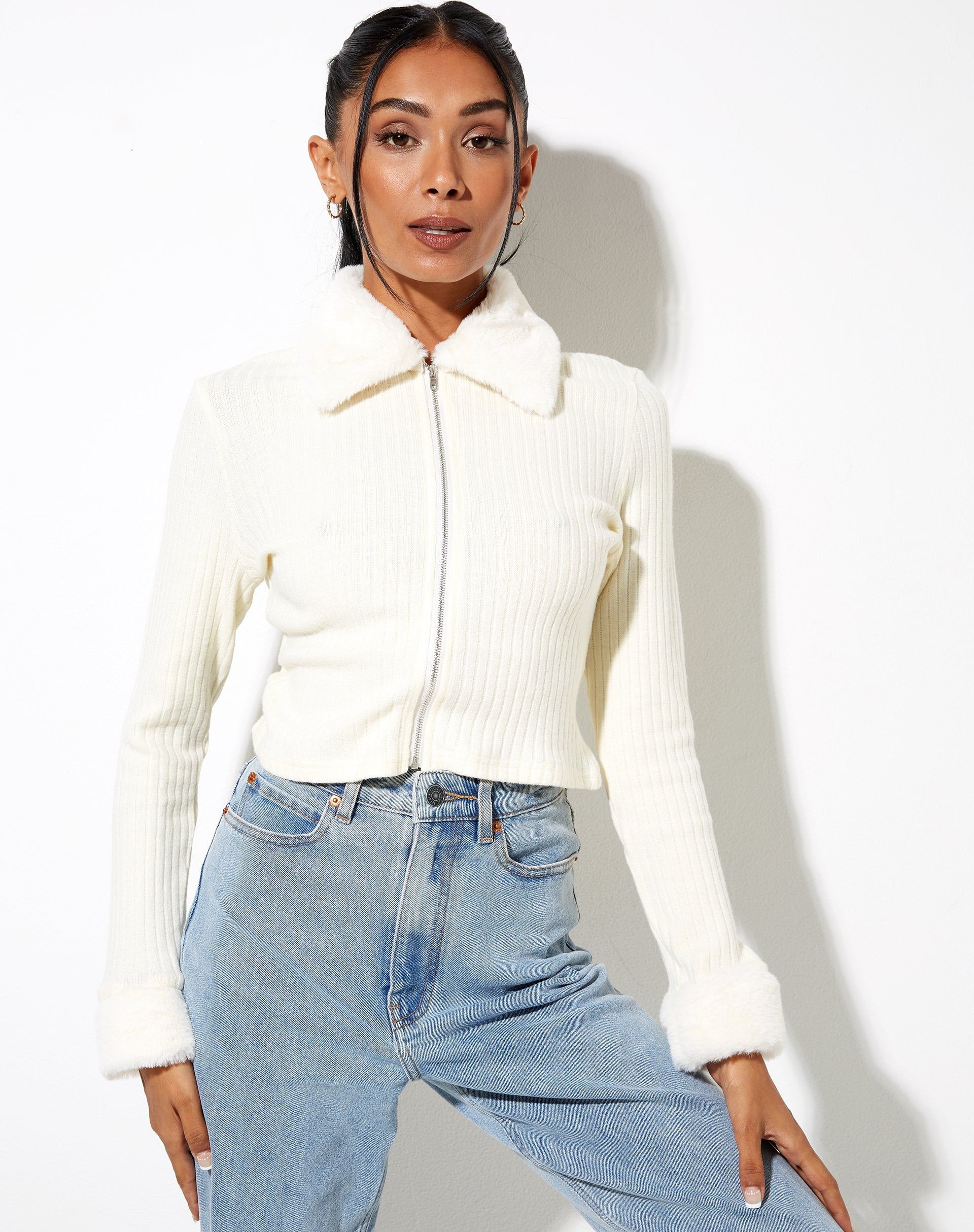 Loria Fur Cardigan in Ivory sold by Motel Rocks product image thumbnail 4