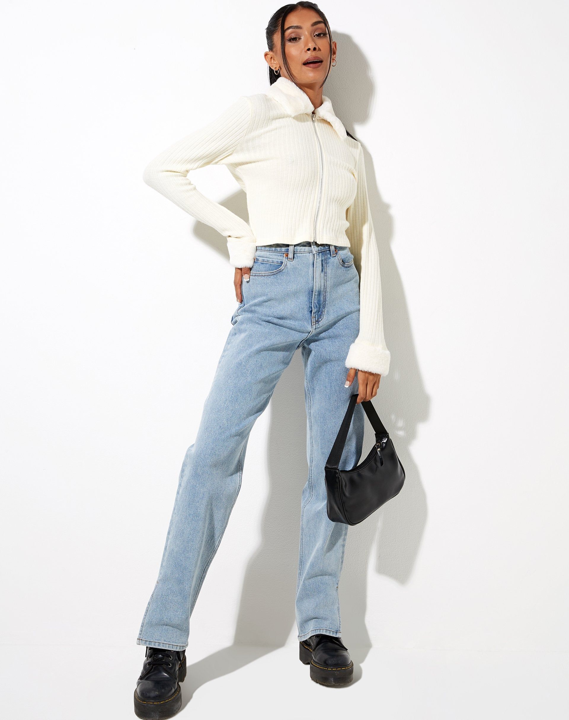 Loria Fur Cardigan in Ivory sold by Motel Rocks product image thumbnail 3