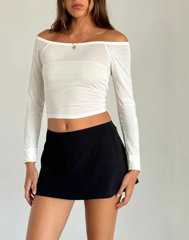 Gavya Long Sleeve Bardot Top in Off White made by Motel Rocks