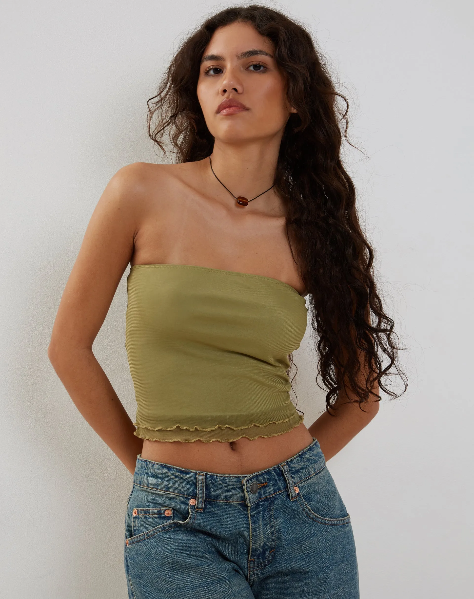 Seka Mesh Bandeau Top in Green sold by Motel Rocks