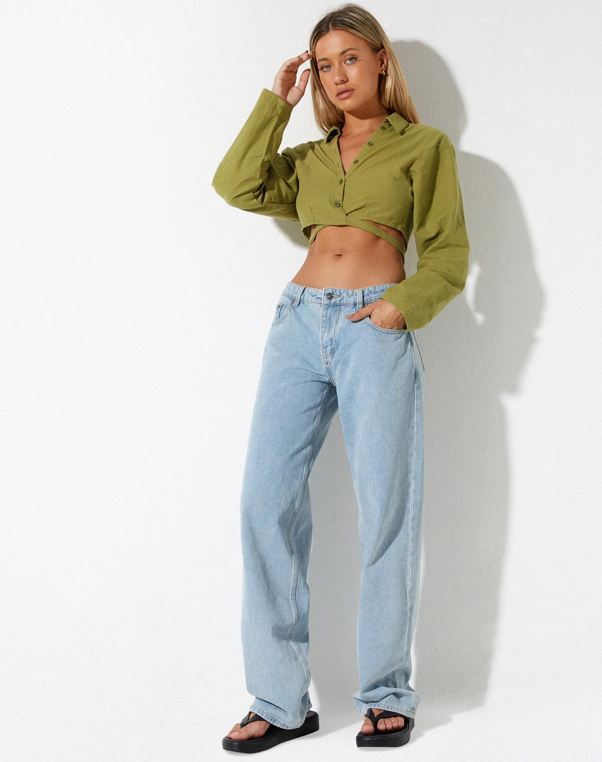 Elyse Crop Top in Linen Rami Green sold by Motel Rocks product image thumbnail 3