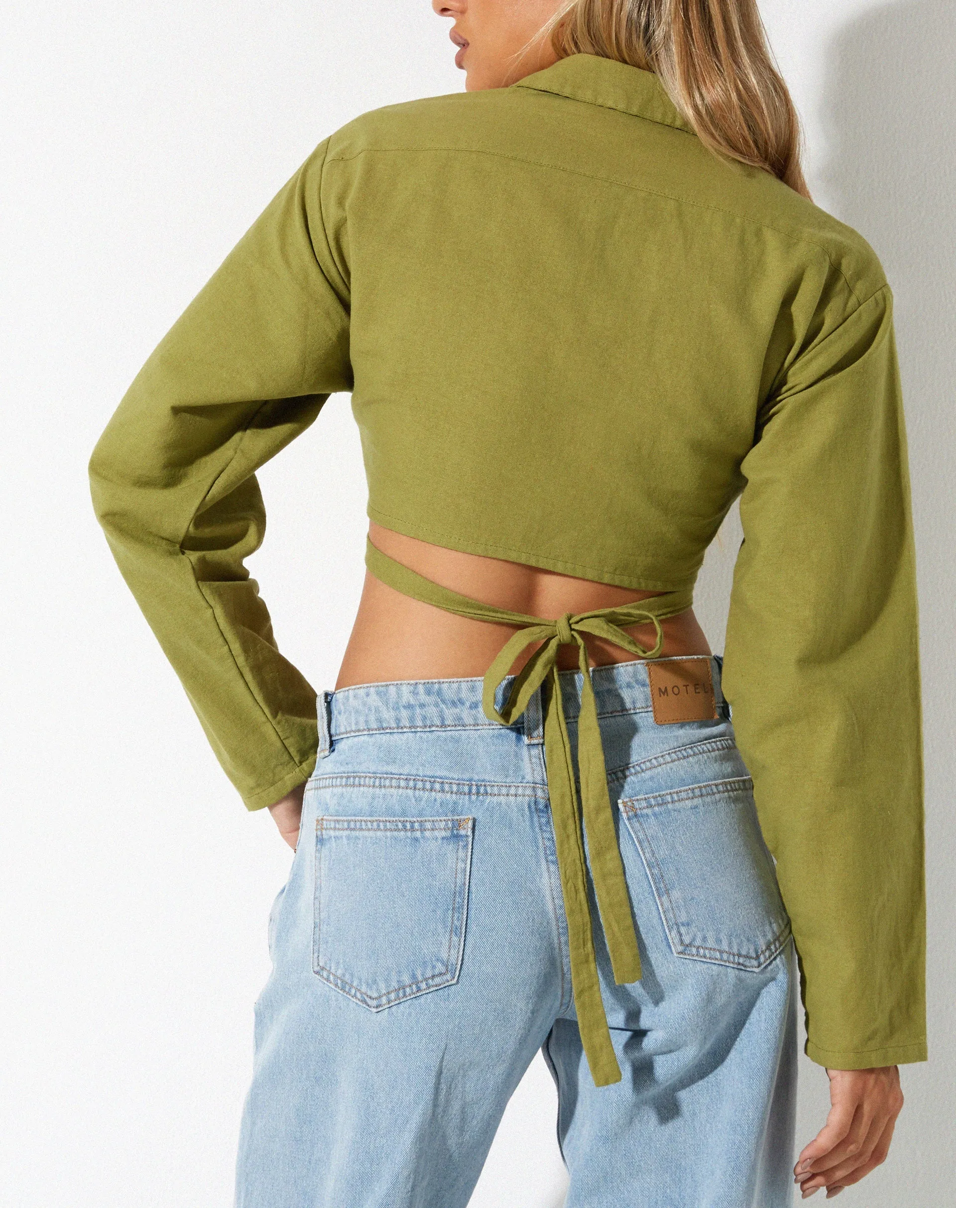 Elyse Crop Top in Linen Rami Green sold by Motel Rocks product image thumbnail 2