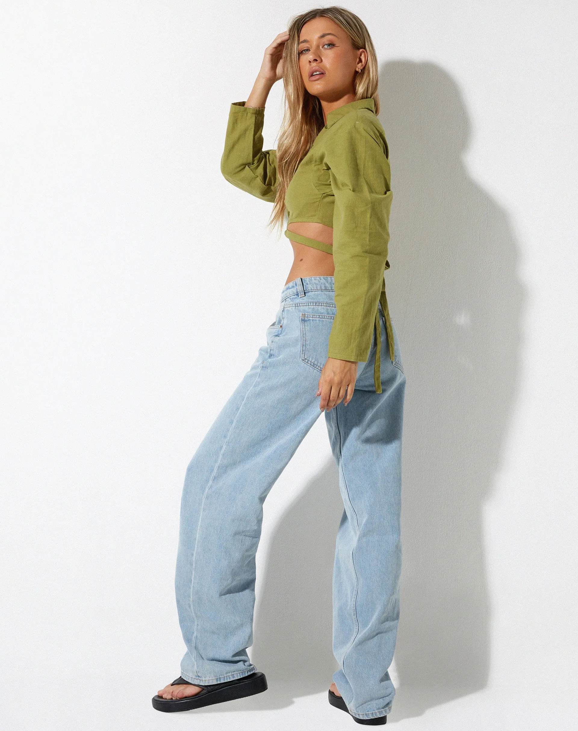 Elyse Crop Top in Linen Rami Green sold by Motel Rocks product image thumbnail 4