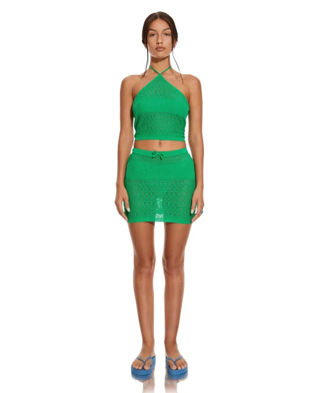 MOTEL X BARBARA Gatik Mini Skirt in Green sold by Motel Rocks
