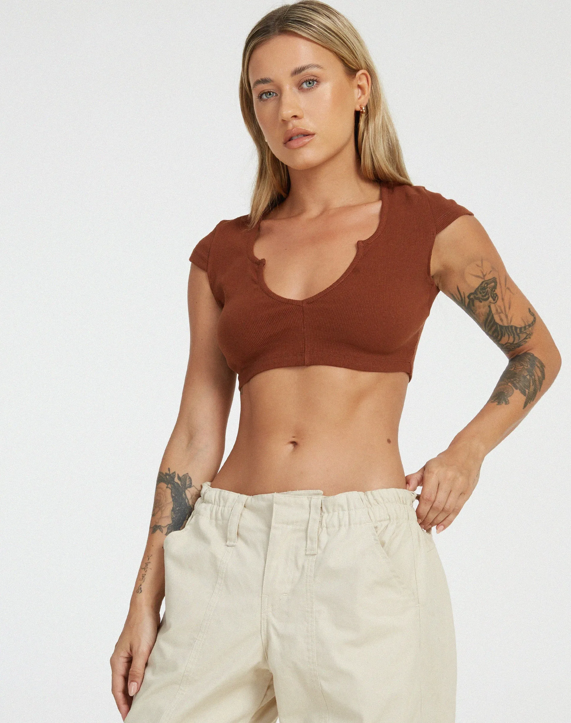 Guanna Crop Top in Dark Brown sold by Motel Rocks