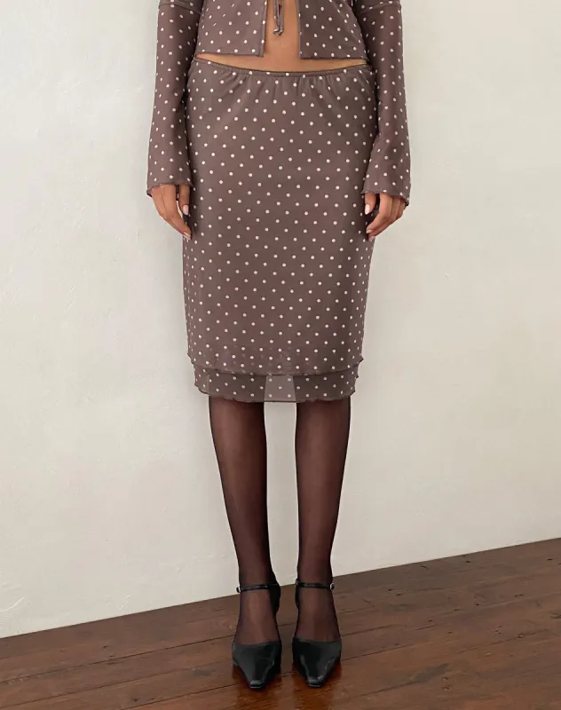 Eldonia Midi Skirt in Basic Polka Brown made by Motel Rocks