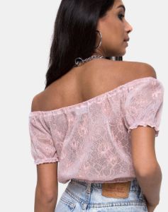 Eva Crop Top in Lace Rose sold by Motel Rocks