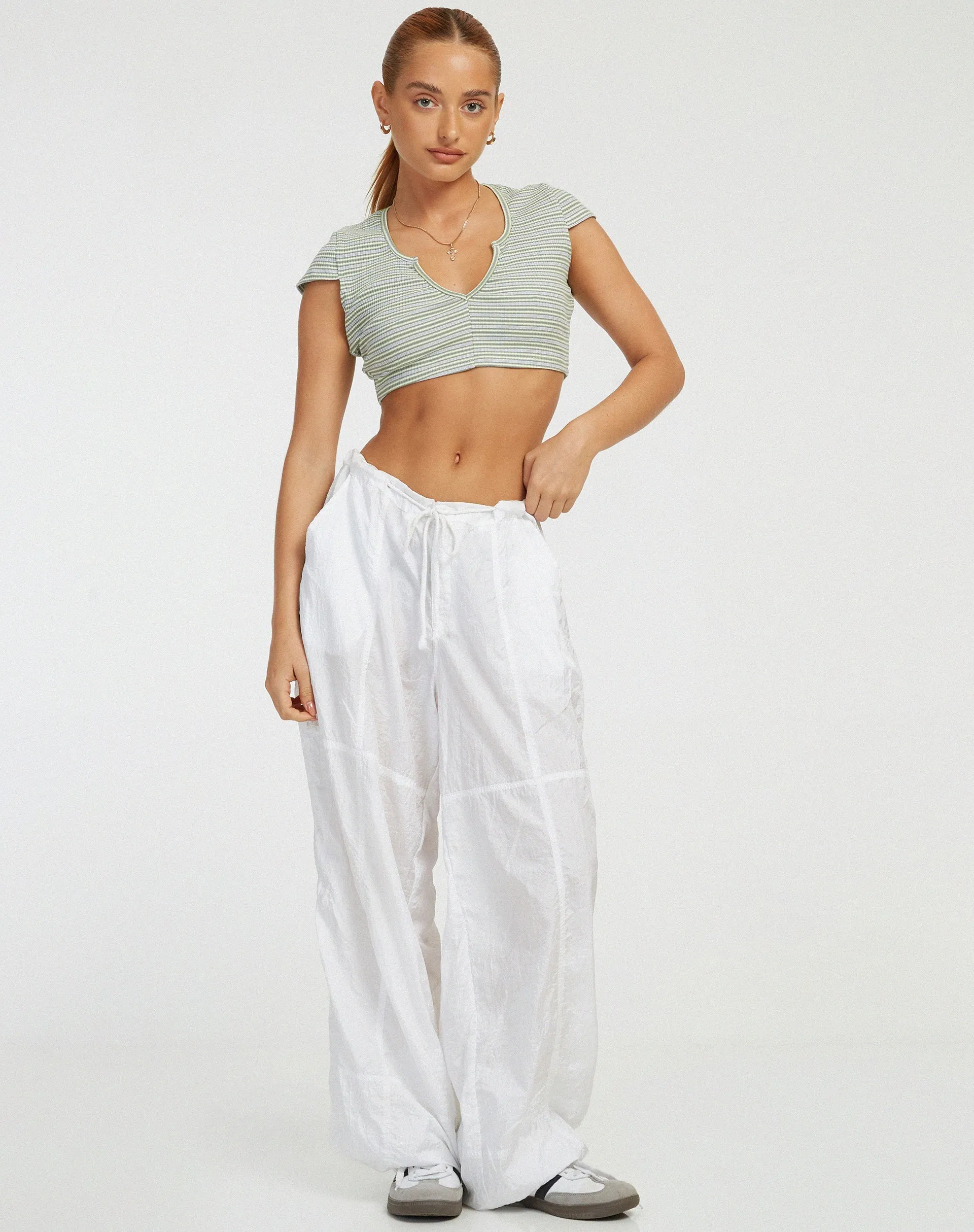 Guanna Crop Top in Stripe Rib Green and Grey sold by Motel Rocks product image thumbnail 3