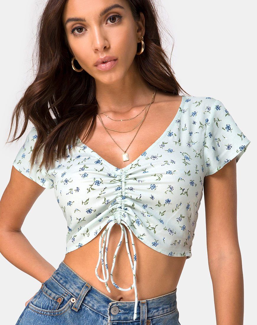 Raeto Top in Pretty Petal Green sold by Motel Rocks product image thumbnail 3