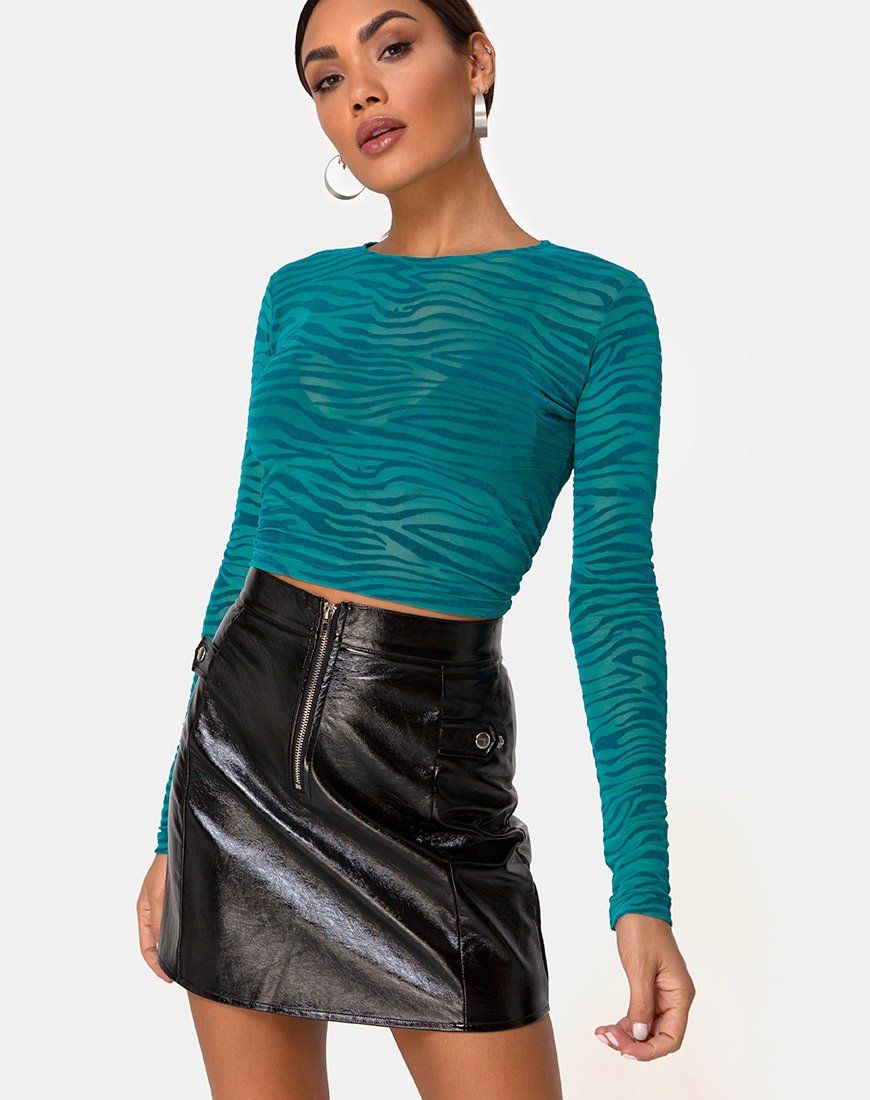 Bonnie Crop Top in Zebra Flock Forest Green sold by Motel Rocks