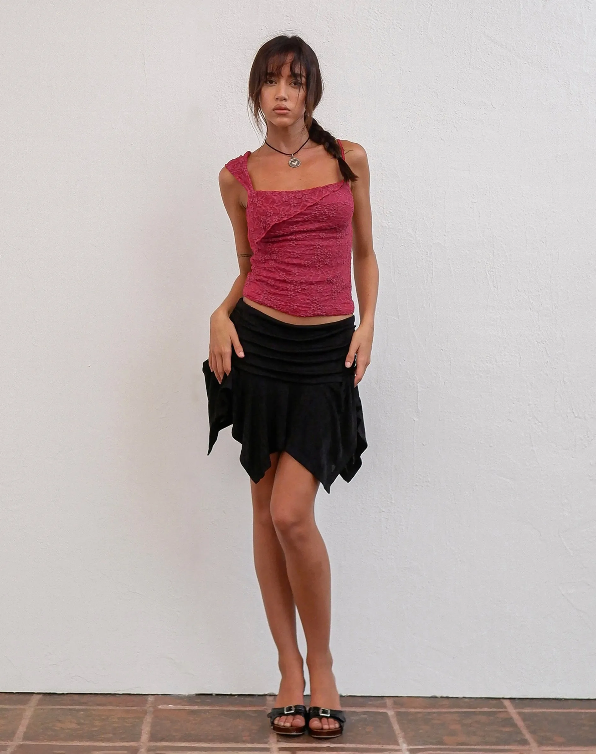 Tasdi Low Waist Slinky Mini Skirt in Black sold by Motel Rocks