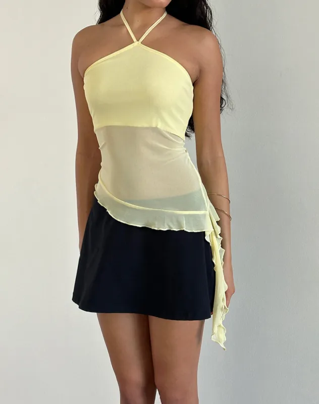 Arabella Halterneck Top in Mesh Lemon sold by Motel Rocks