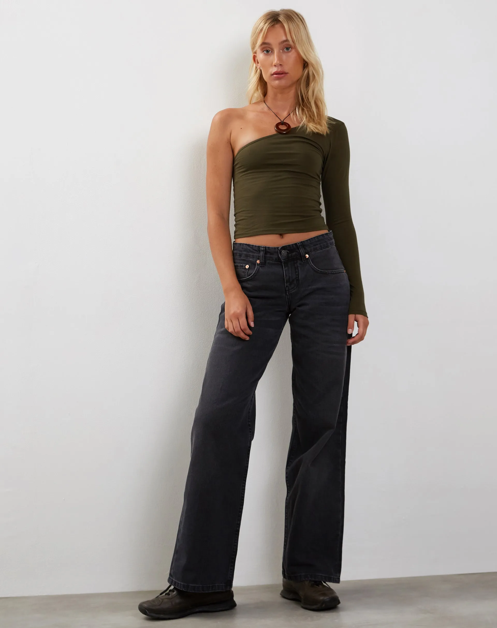 Bayge One Shoulder Top in Olive sold by Motel Rocks product image thumbnail 3