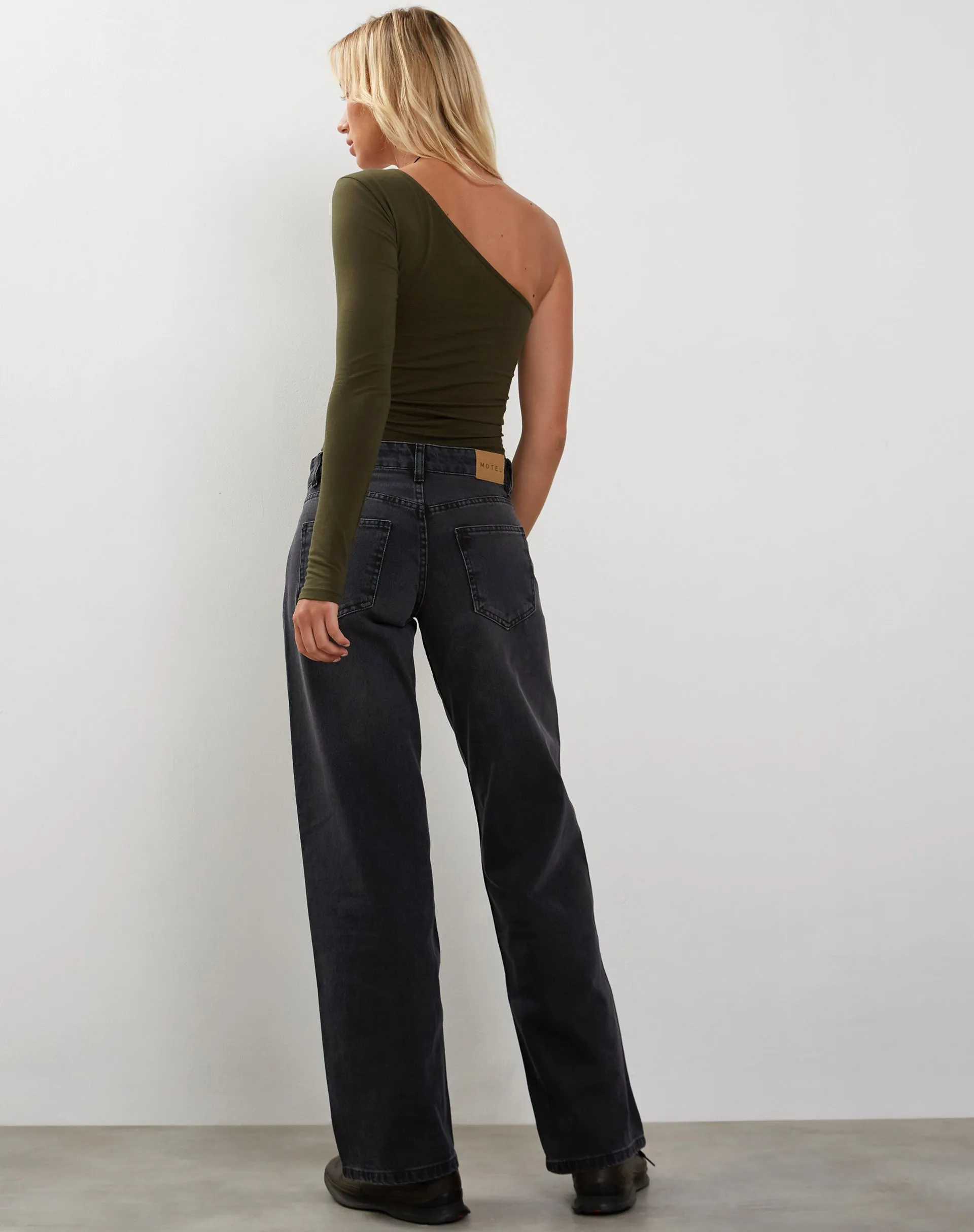 Bayge One Shoulder Top in Olive sold by Motel Rocks