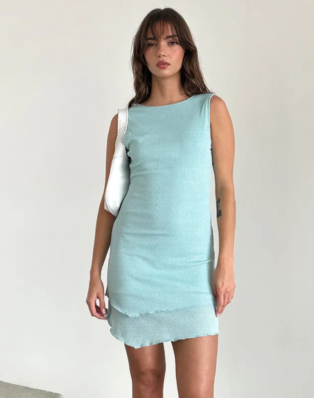 Renata Mini Dress in Light Blue Shimmer Rib sold by Motel Rocks