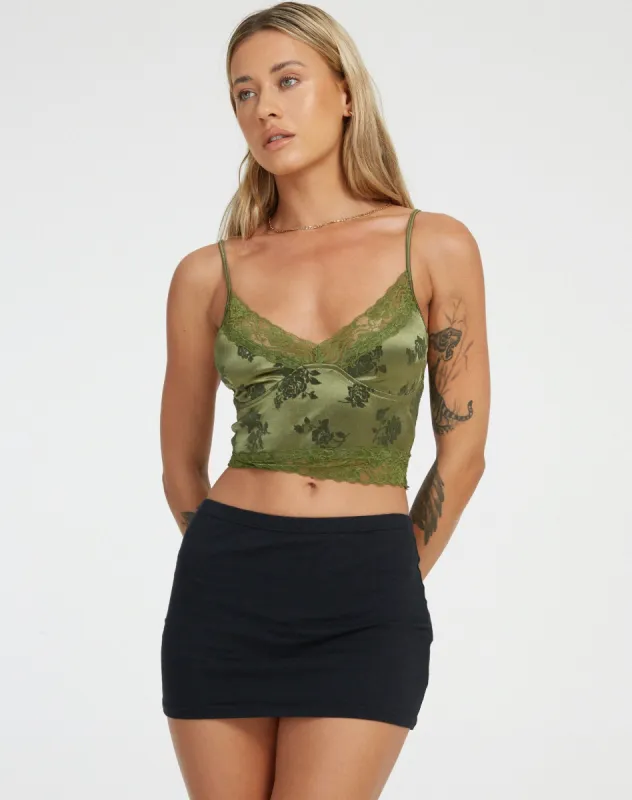 Dyrana Crop Top in Rose Flock Loden Green sold by Motel Rocks