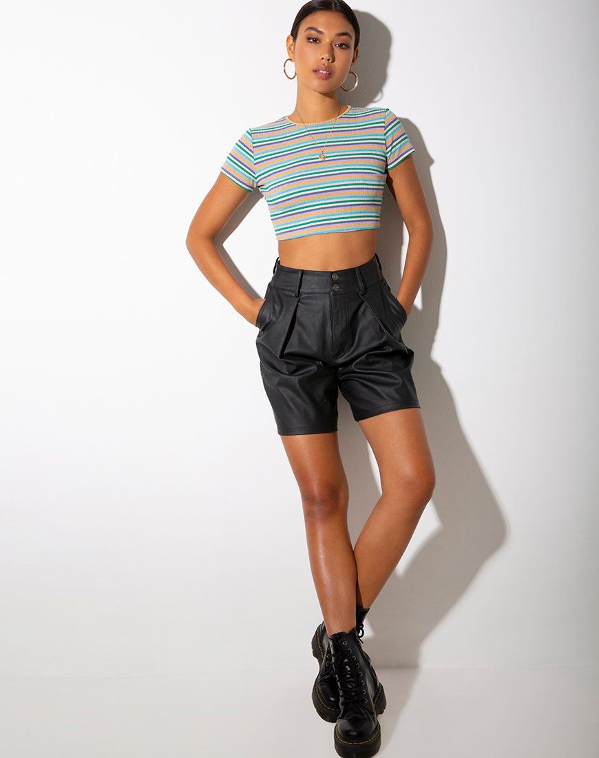 Tindy Crop Top in Rib Green Purple and Yellow sold by Motel Rocks product image thumbnail 3
