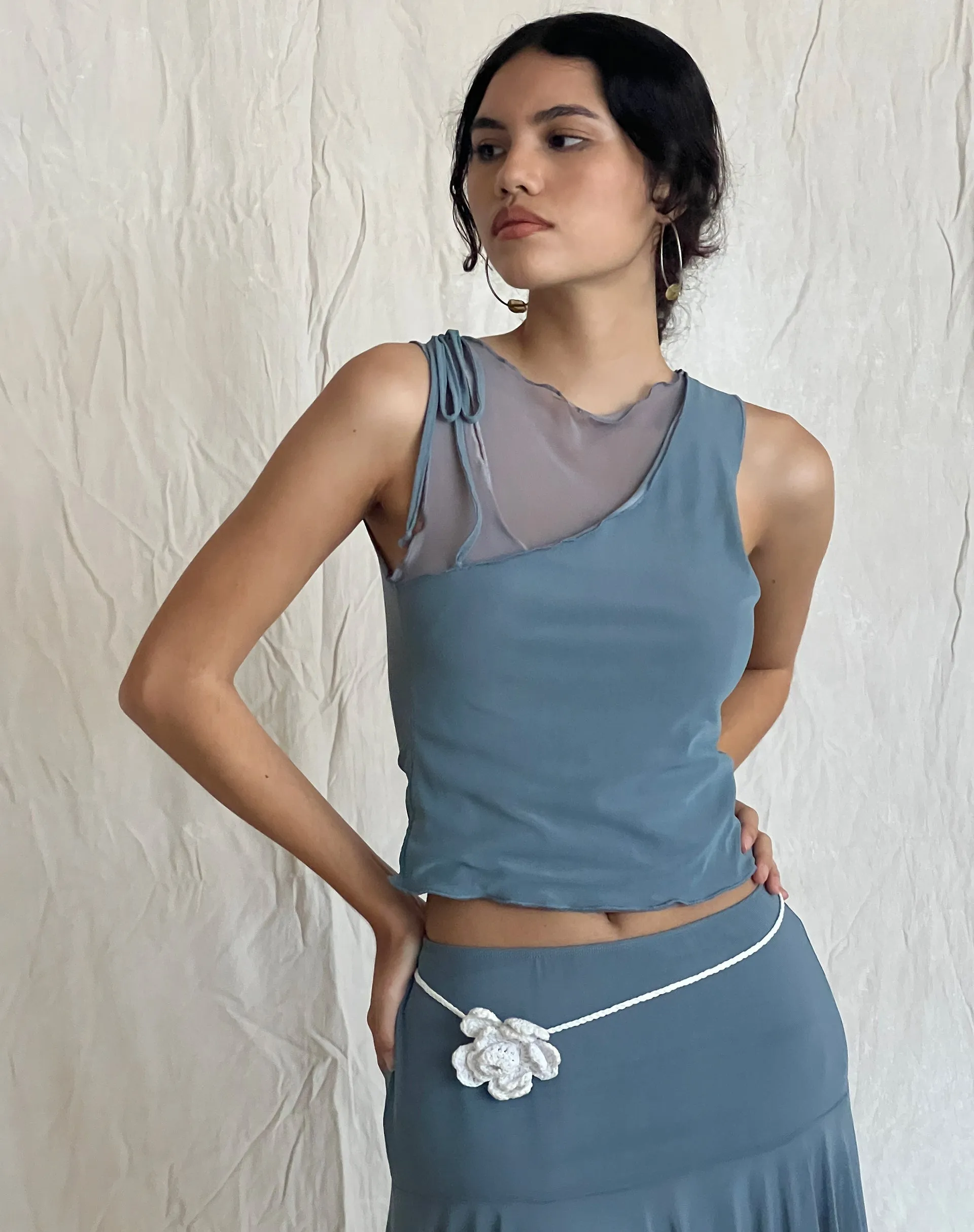 Moni Vest in Blue Grey Mesh sold by Motel Rocks