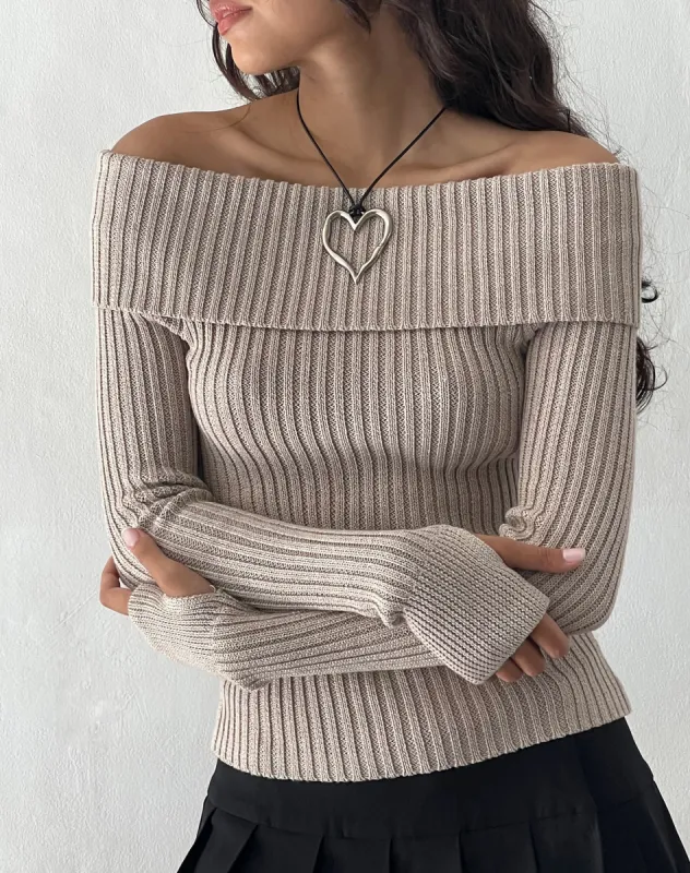 Circe Off-Shoulder Long Sleeve Knit Top in Natural made by Motel Rocks