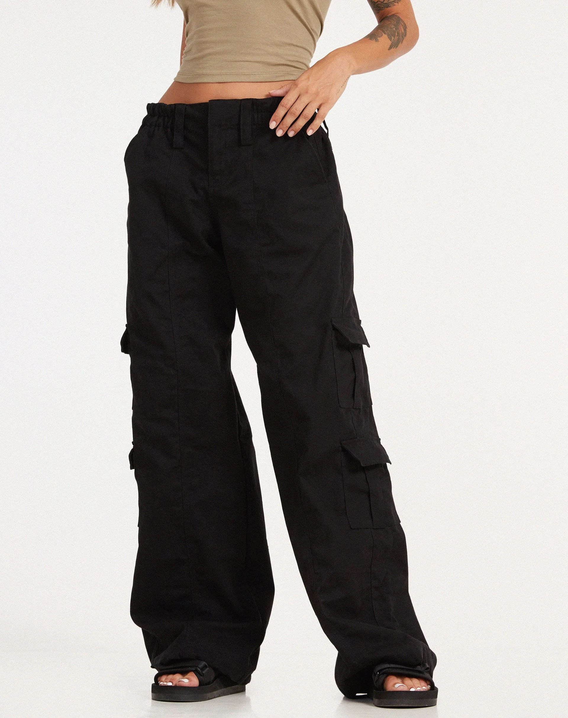 Hansa Cargo Trouser in Black sold by Motel Rocks
