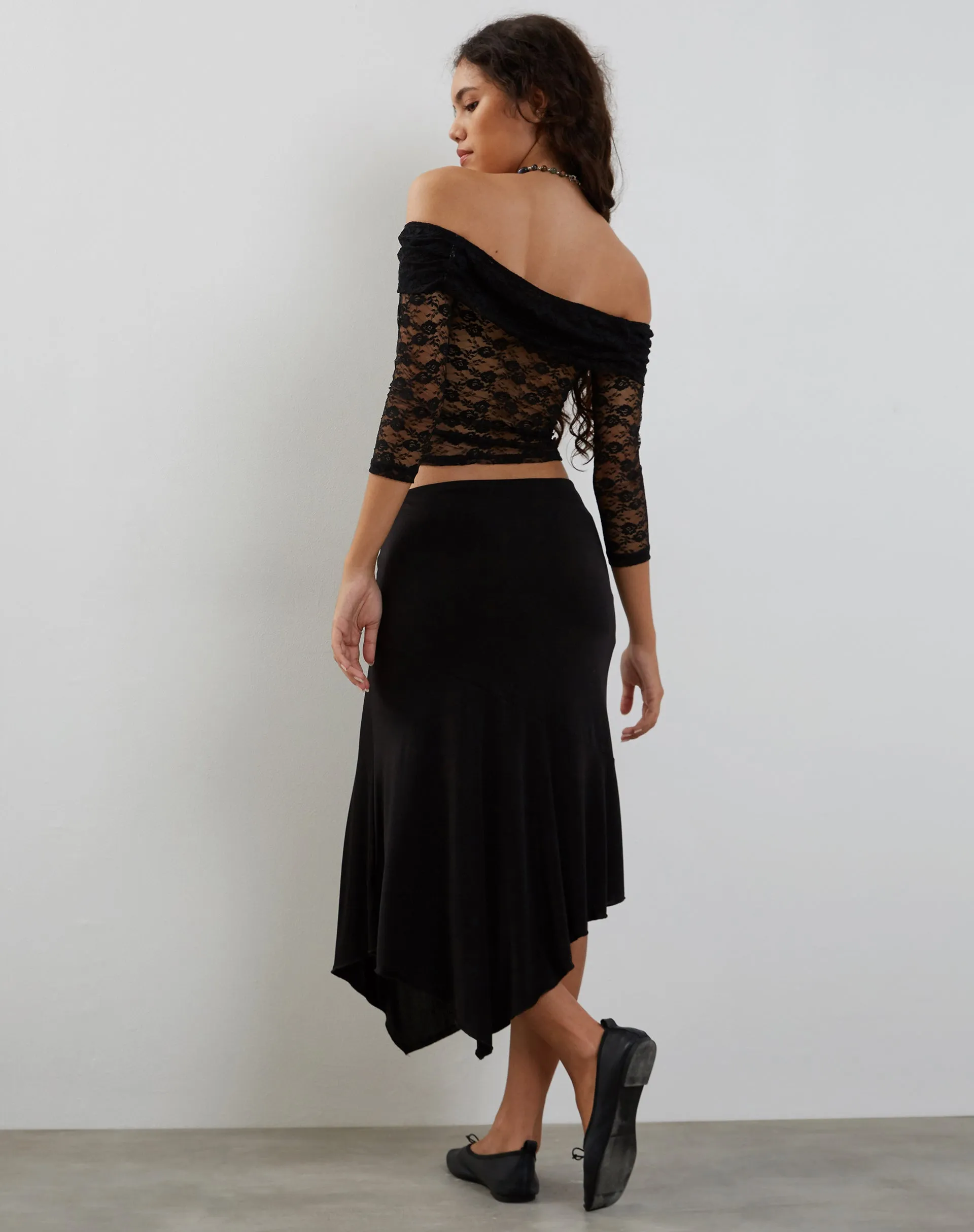 Nixie Long Sleeve Bardot Top in Lace Black sold by Motel Rocks product image thumbnail 3