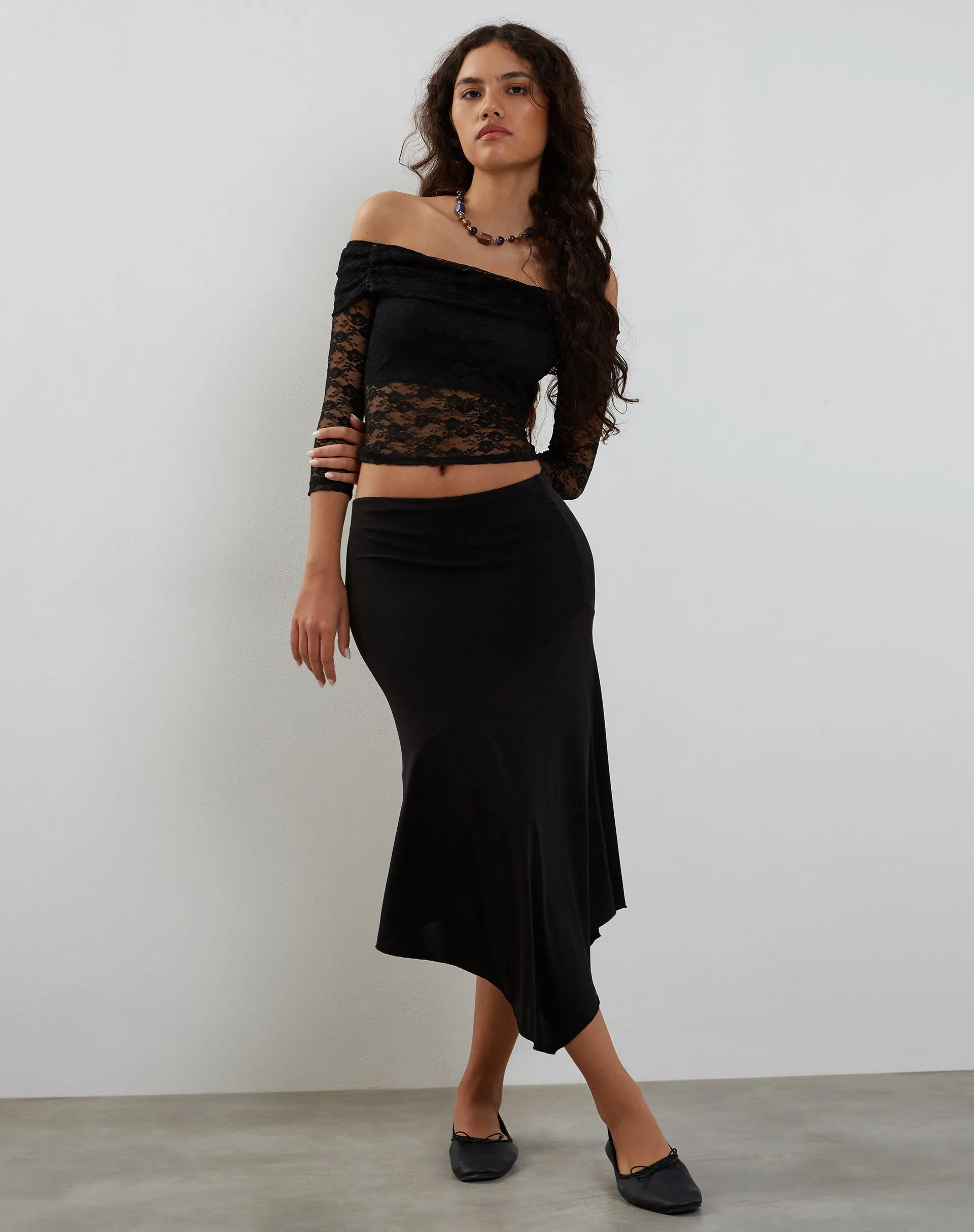 Nixie Long Sleeve Bardot Top in Lace Black sold by Motel Rocks product image thumbnail 2