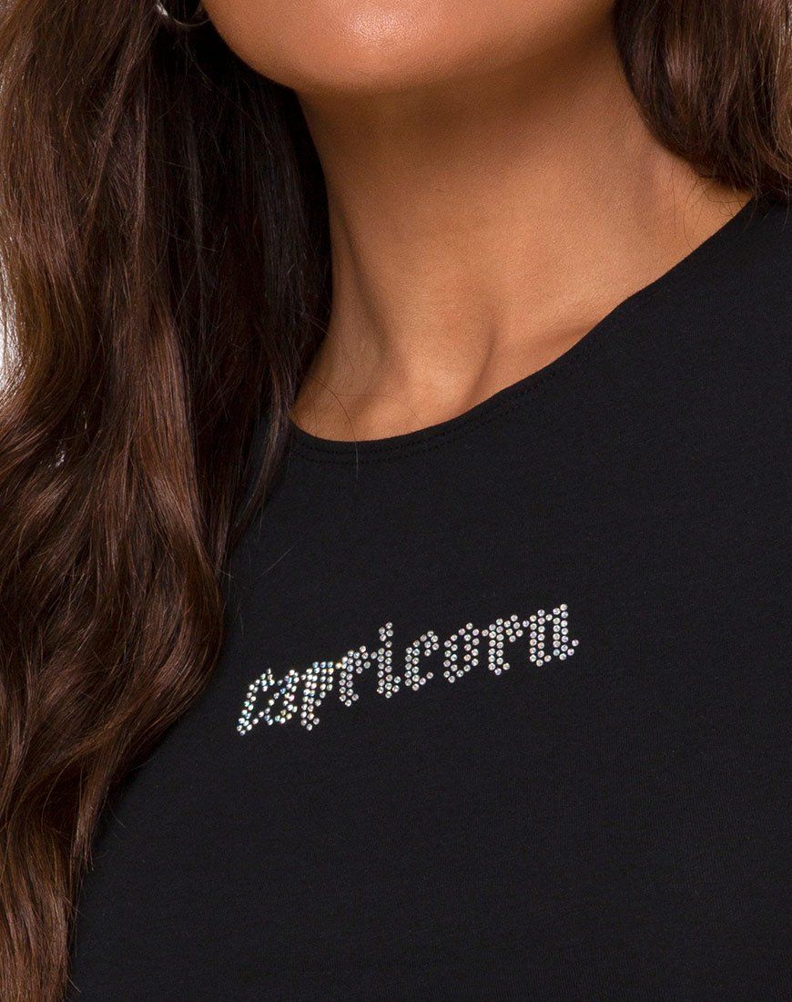 Tiney Crop Top Tee in Black "Capricorn" Diamante by Motel sold by Motel Rocks product image thumbnail 5
