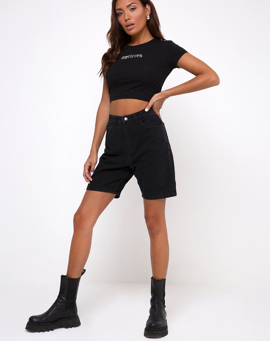 Tiney Crop Top Tee in Black "Capricorn" Diamante by Motel sold by Motel Rocks product image thumbnail 3