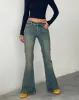 Low Rise Flared Jeans in Green Wash sold by Motel Rocks