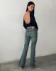 Low Rise Flared Jeans in Green Wash sold by Motel Rocks