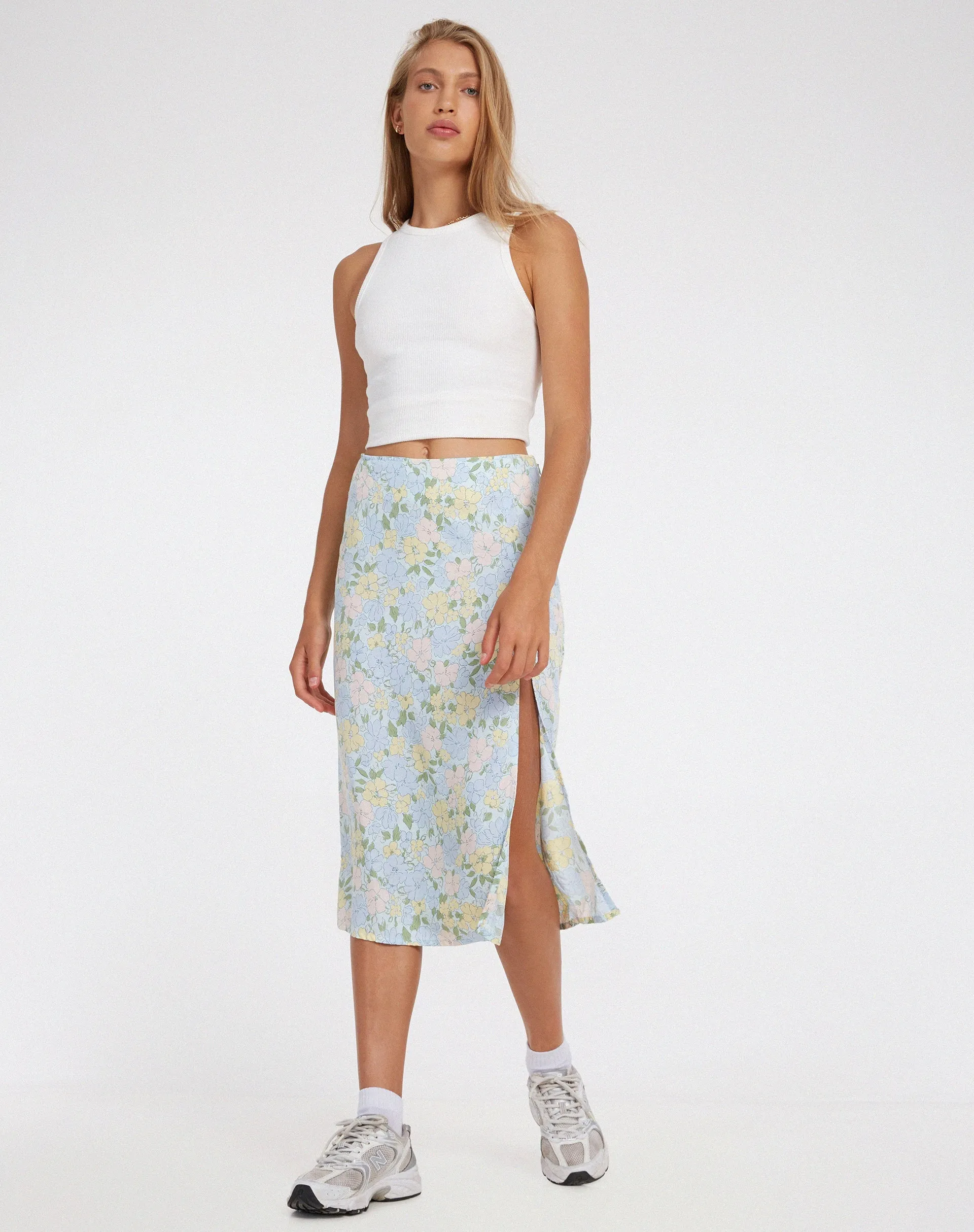 Seko Midi Skirt in Washed Out Pastel Floral sold by Motel Rocks product image thumbnail 2