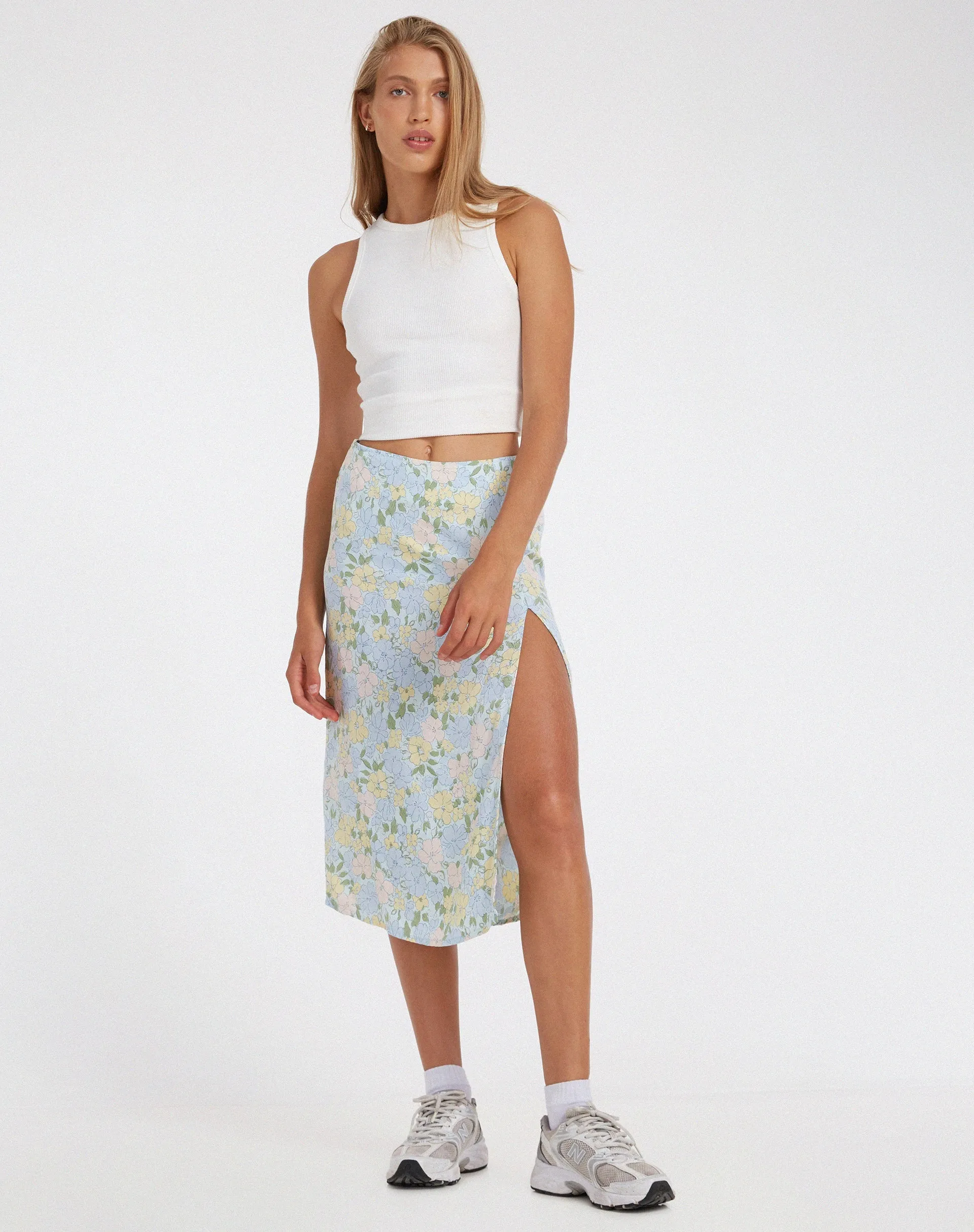 Seko Midi Skirt in Washed Out Pastel Floral sold by Motel Rocks product image thumbnail 4