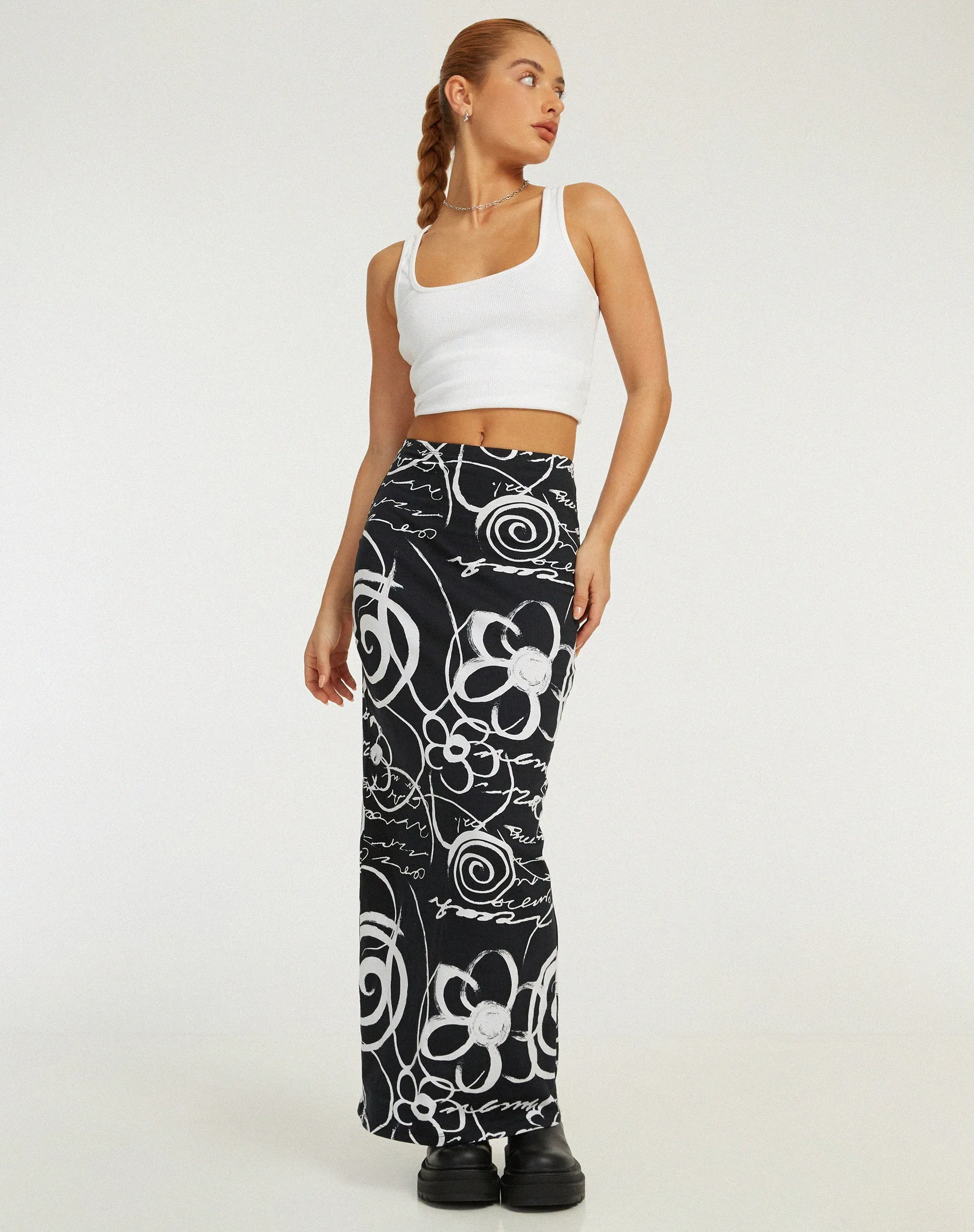 Tsuna Maxi Skirt in Mono Doodle Black sold by Motel Rocks product image thumbnail 2