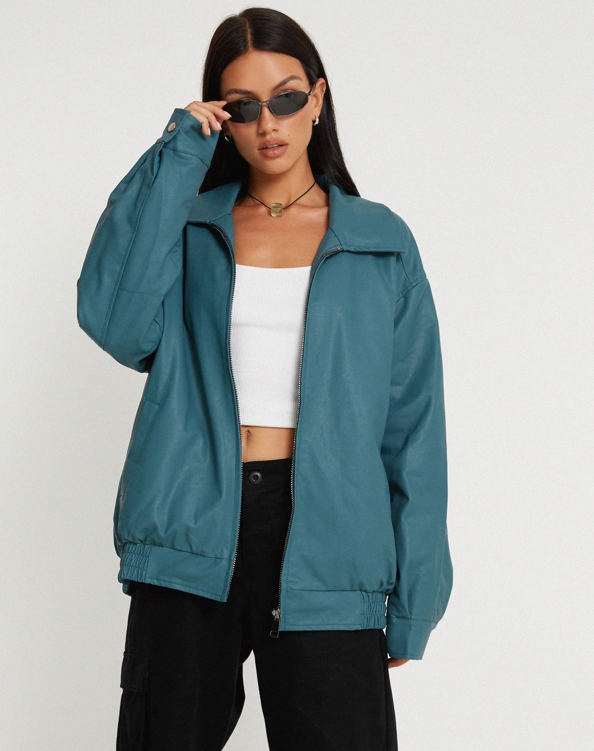 MOTEL X JACQUIE Cavita Jacket in PU Grey Blue sold by Motel Rocks