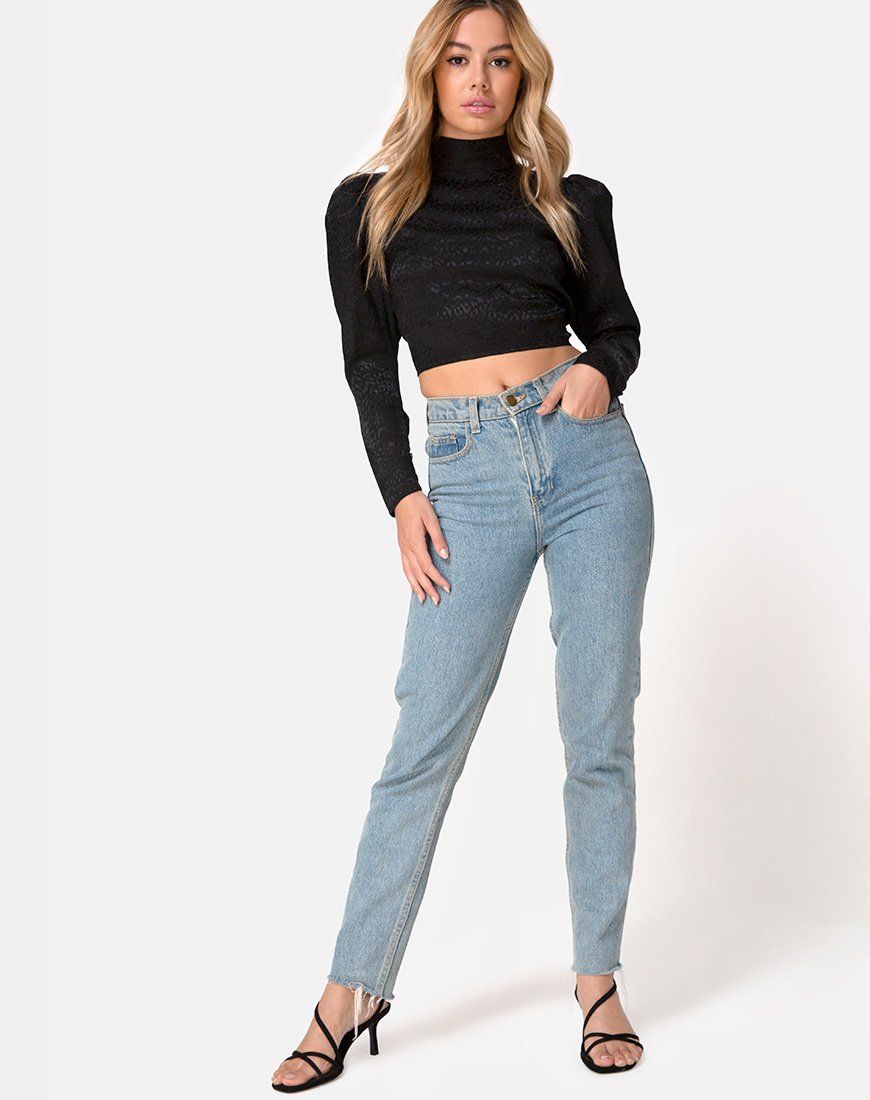 Jasty Crop Top in Satin Cheetah Black sold by Motel Rocks product image thumbnail 3