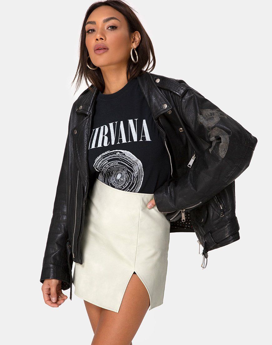 Wren Mini Skirt in Pu Matte Grey sold by Motel Rocks